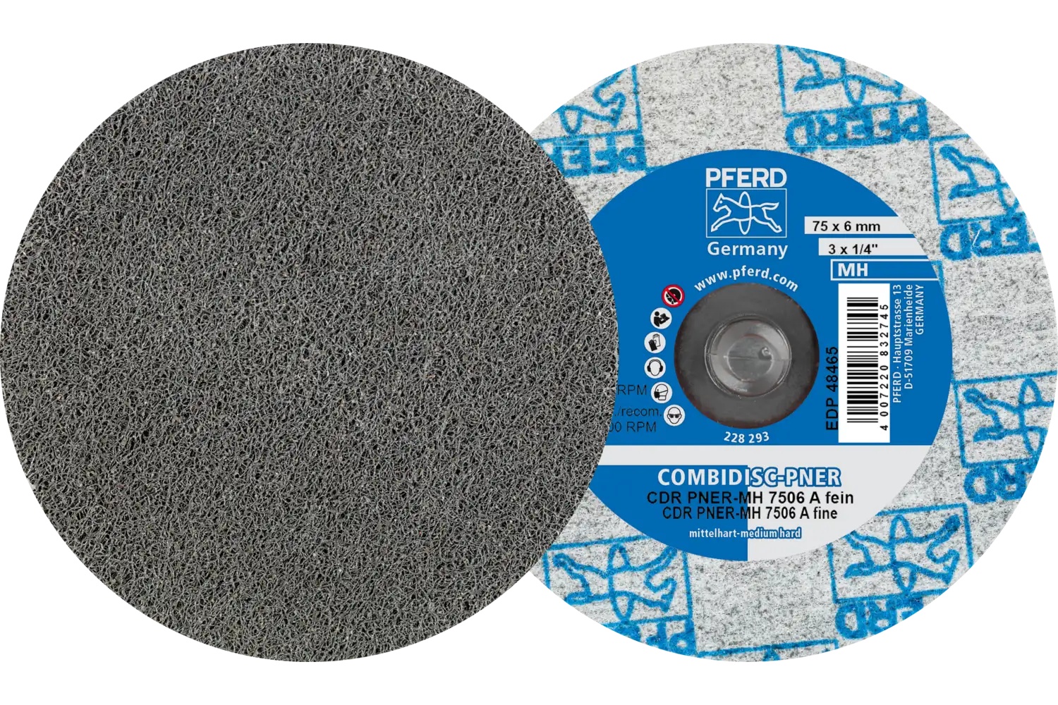 Picture of Pferd CombiDisc® Unitized Disc, 3" Dia, Type CDR, Fine, Medium-Hard, 6AF, Aluminum oxide
